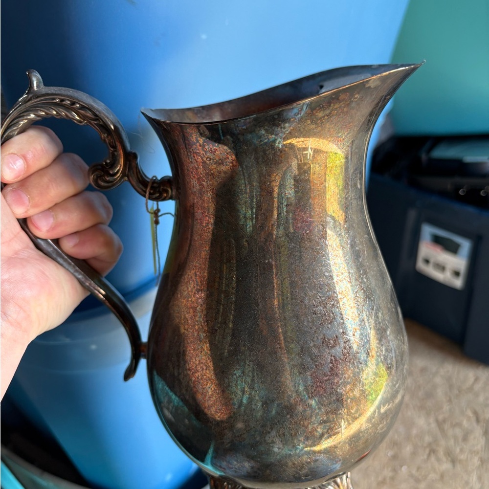 Antique Silver Pitcher with Ornate Handle